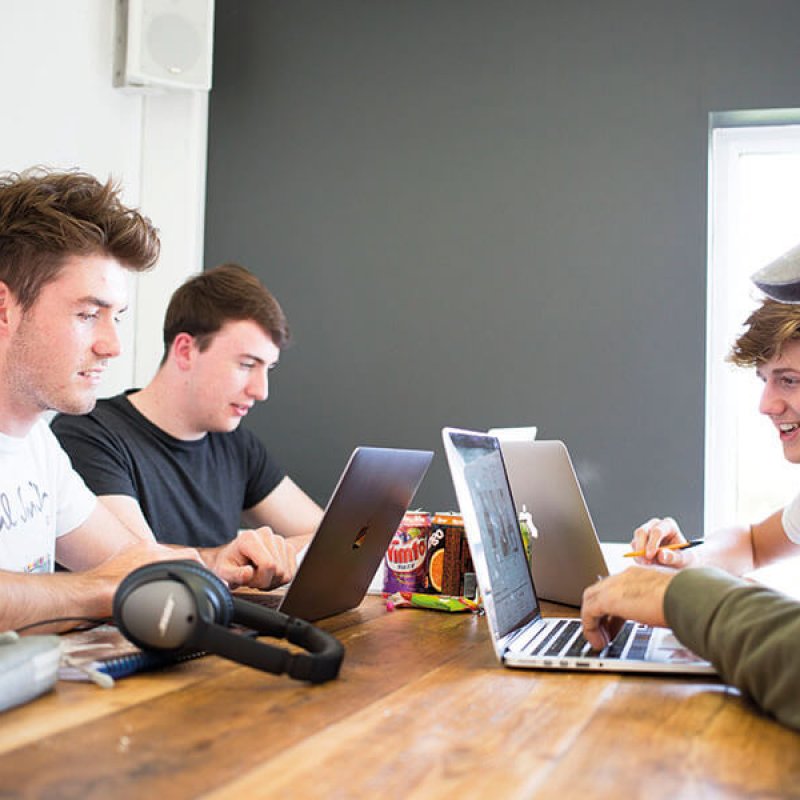 Business students working on laptops