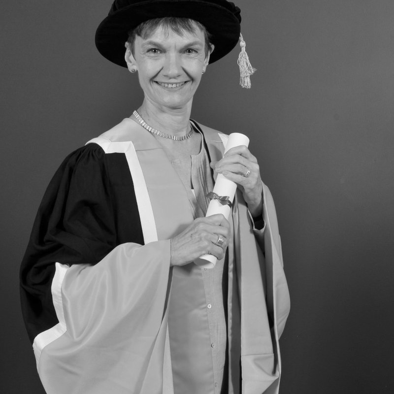 Falmouth honorary fellow Sue Hoyle OBE in academic gown.