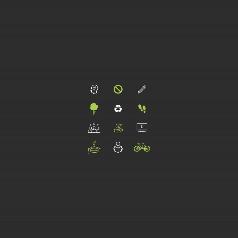 Sustainability icons on dark background