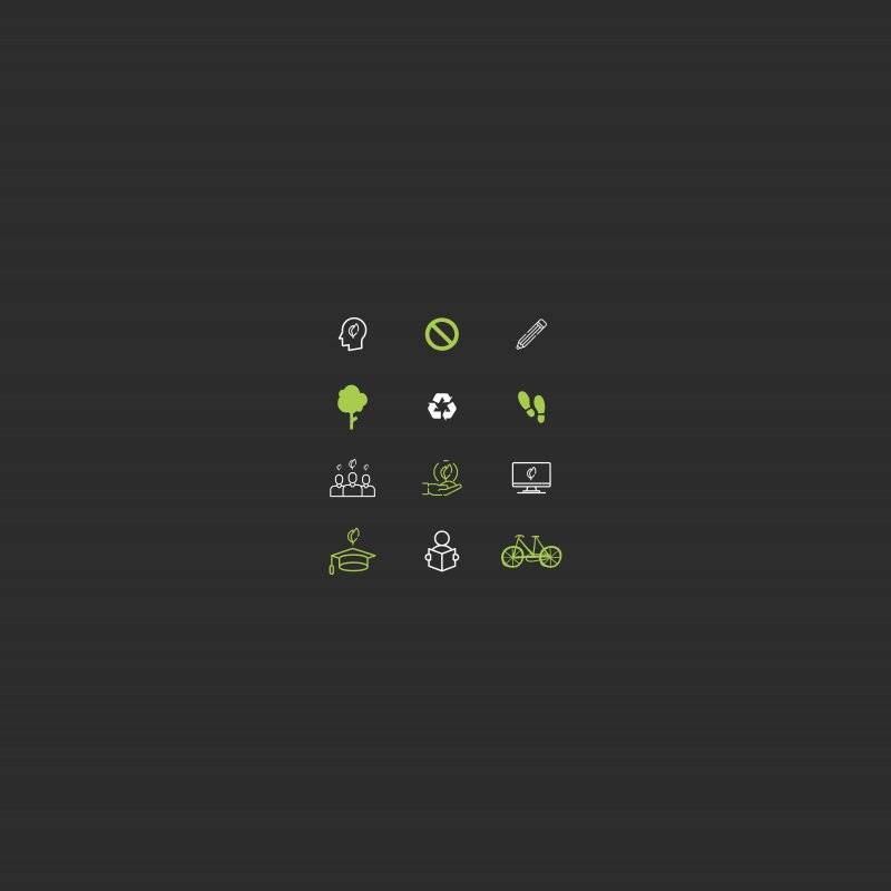 Sustainability icons on dark background