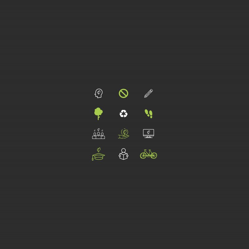 Sustainability icons on dark background