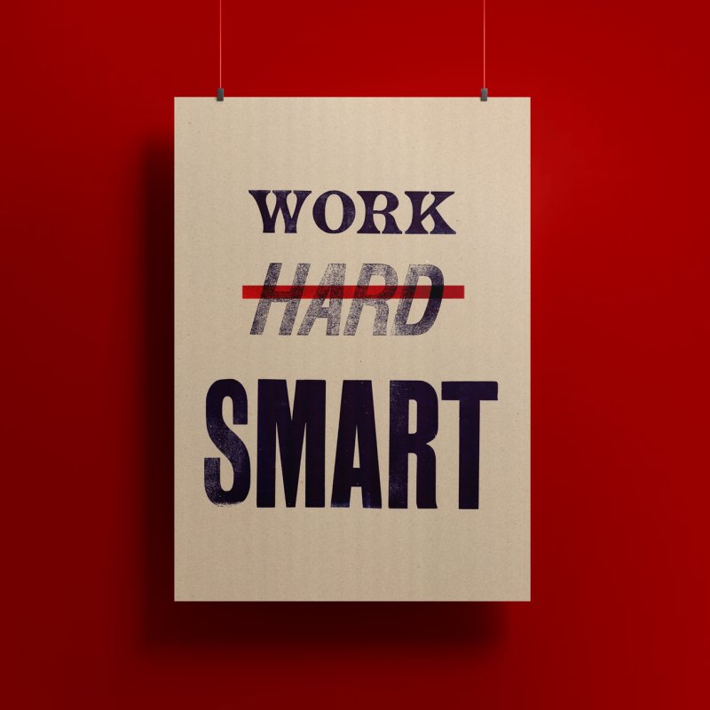 A book with the words 'Work Smart' on a red background