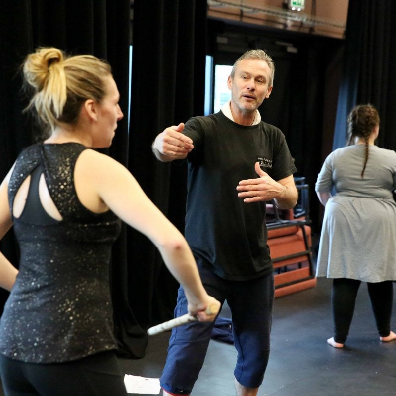 Acting student in combat workshop receiving one on one tuition