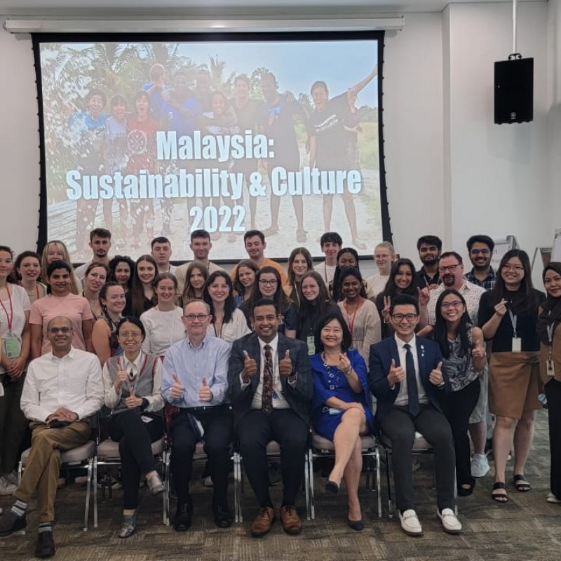 Group photo of students and staff taking part in the Cultural Immersion exchange in Malaysia.
