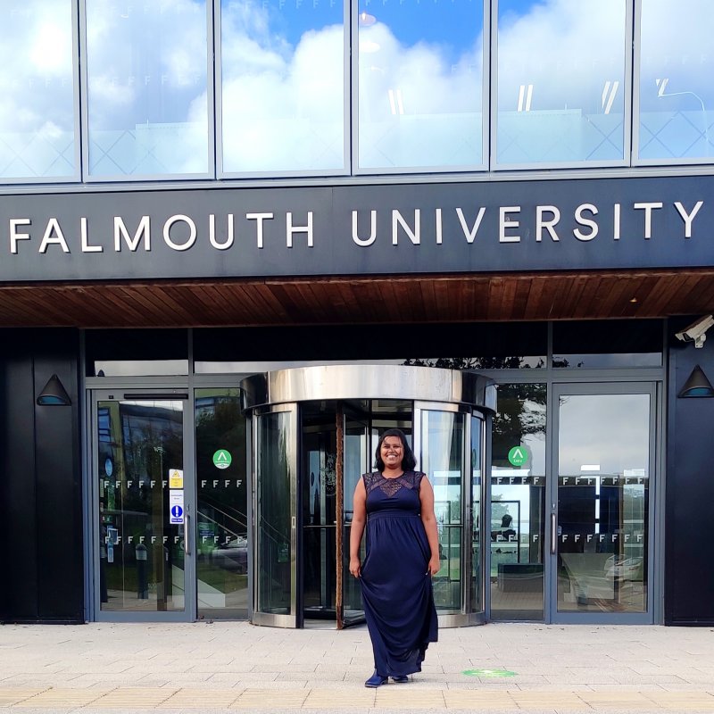 Ananya in front of Falmouth University