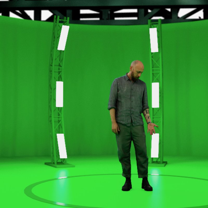 Lee Miller standing in green screen area