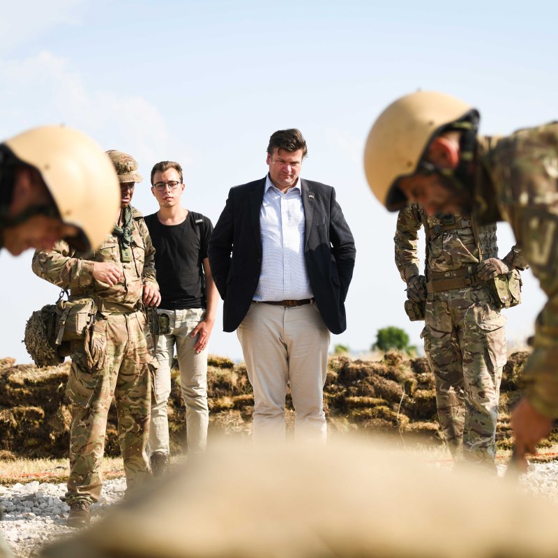 Deputy Defence Minister for Ukraine Major General Volodymyr Havrylov and Parliamentary Under-Secretary of State for the Armed Forces James Heappey MP visit a training facility in the South West where Ukranian soldiers are being given basic training.