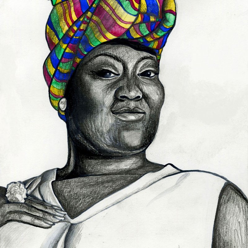 Drawing of Lady Phyll with Colour Headscarf 