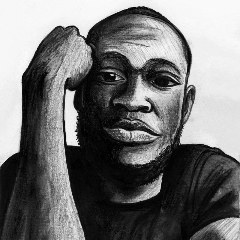 Black and white drawing of Stormzy