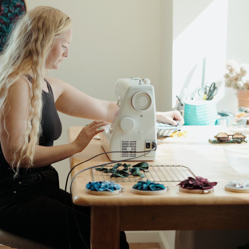 A woman in her textiles studio
