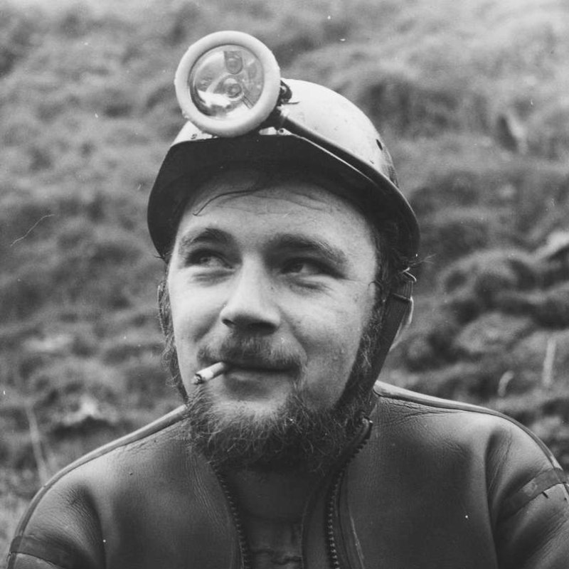 Black and white photo of Bill Whitehouse from the Eldon Pothole Club