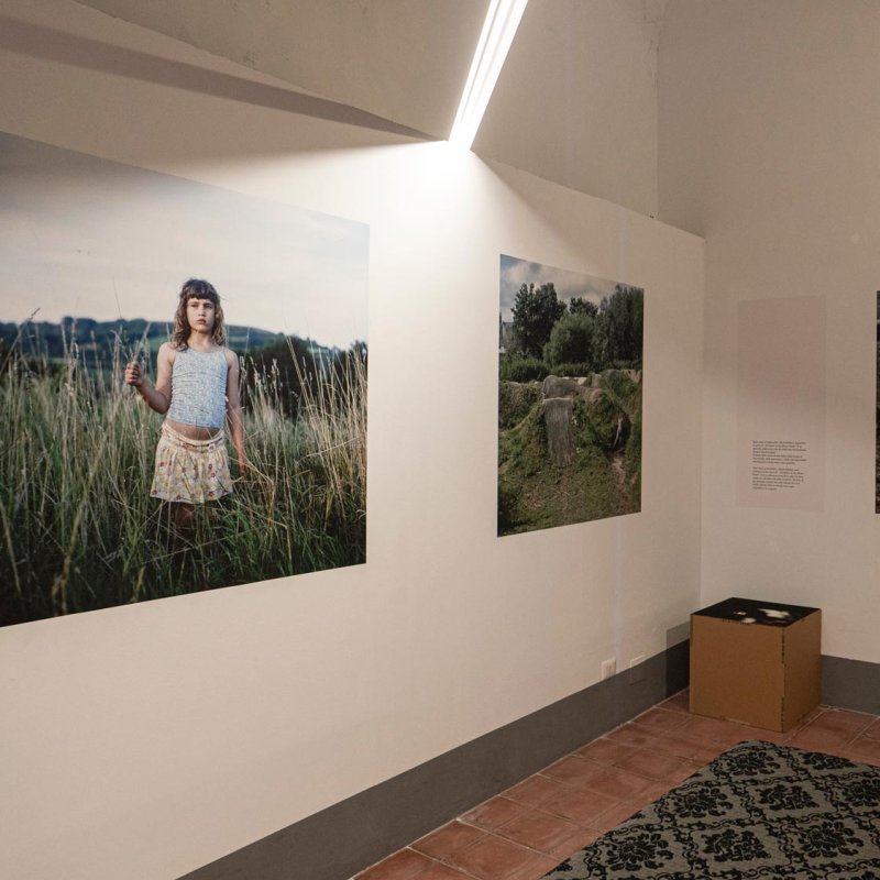 Exhibition wall of Colin Pantall's photographs on a white wall