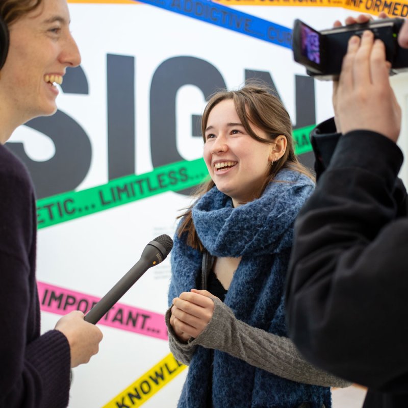 Three media students filming at Falmouth University