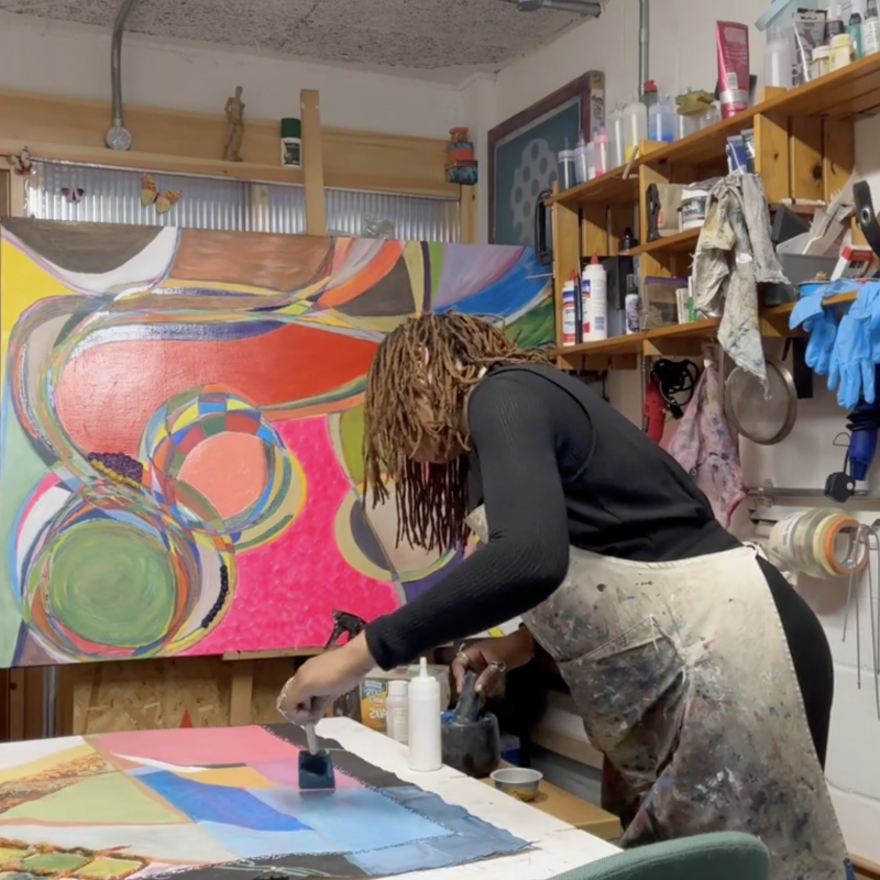 A woman in an fine art studio