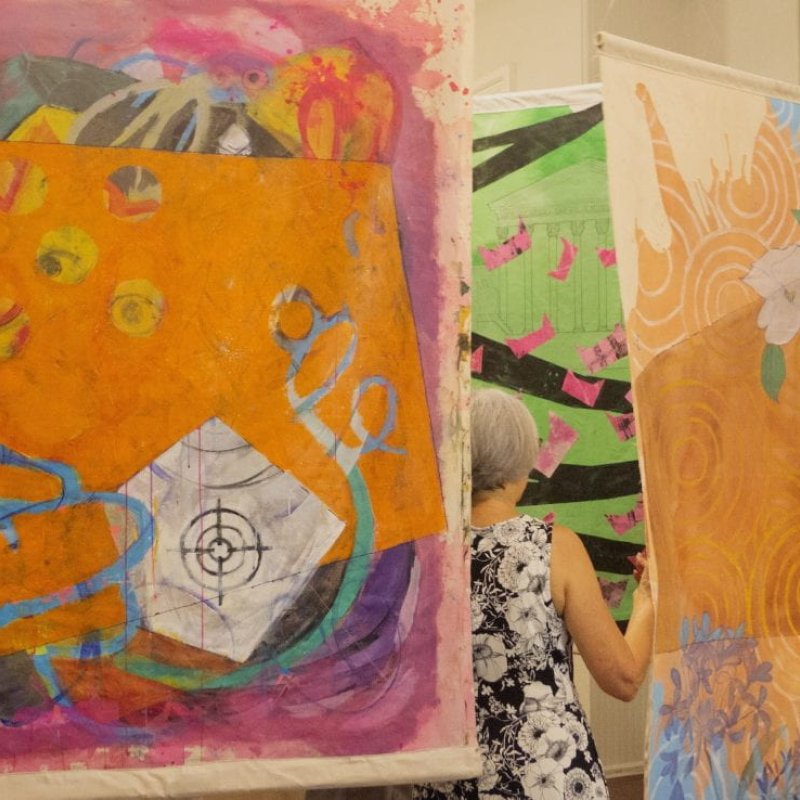 A brightly painting canvas