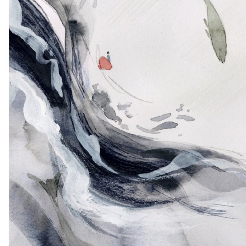 Illustration: a depiction of the teacup canoe from below the surface of the water