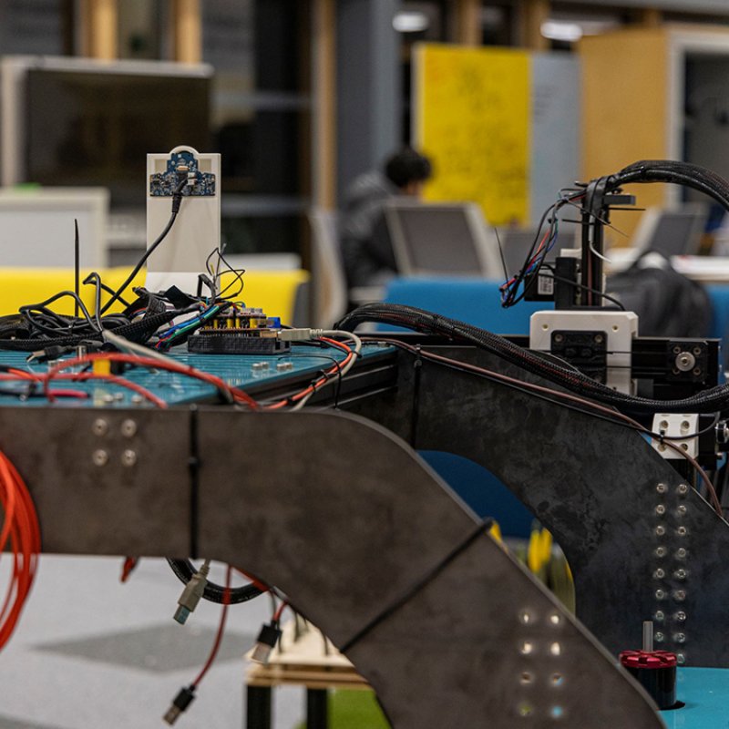 Close up shot of daffodil picking robot