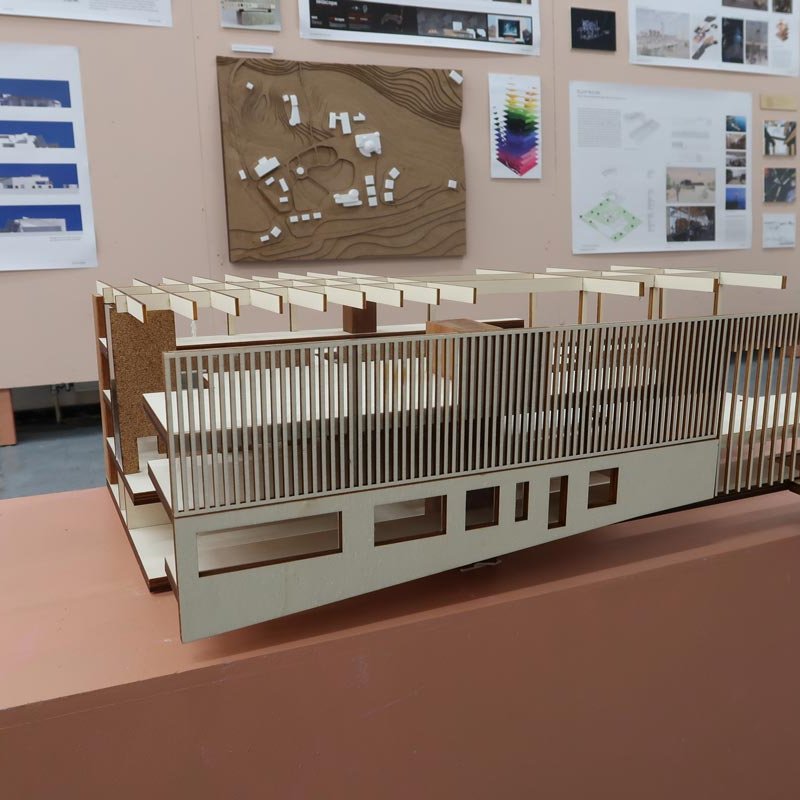 Architecture model in an exhibition space at Falmouth University