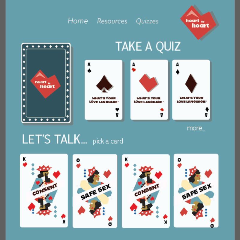 Student work of playing cards with healthy relationship slogans
