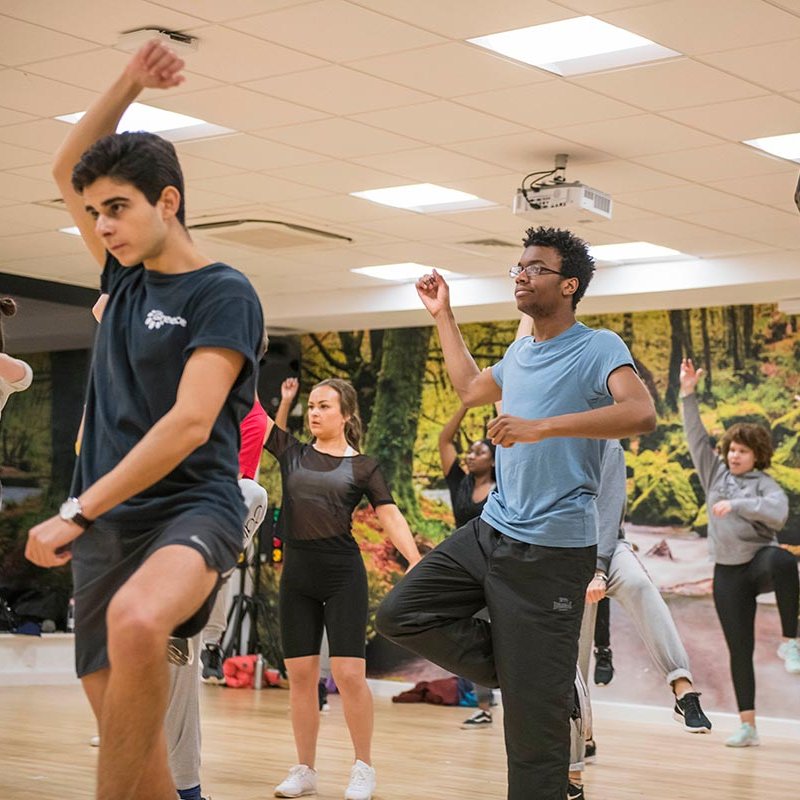 Falmouth University students taking a hiphop dance class