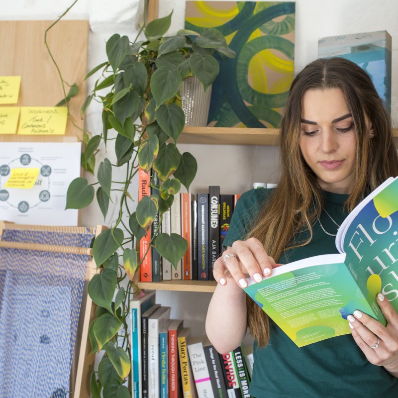 A student reading a book