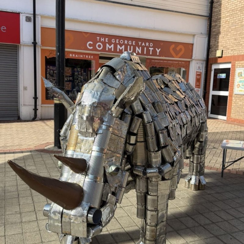 A sculpture of a rhino
