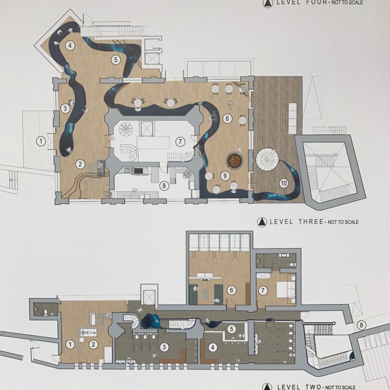 Digital architectural design of building interior, showing two floors