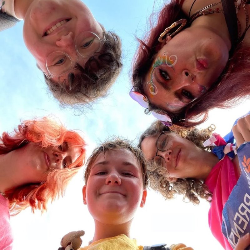 Film student Jordan with friends at Falmouth Pride 2023