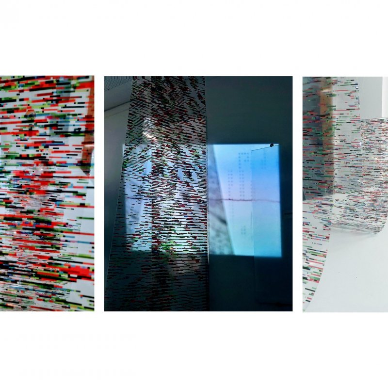 Three abstract images are exhibited