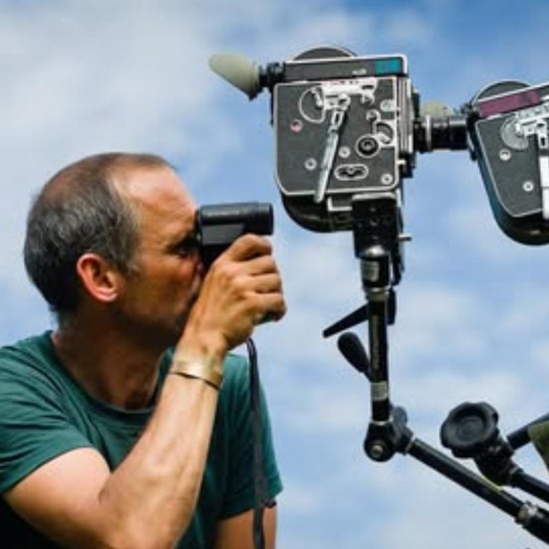 Mark Jenkin holding a camera