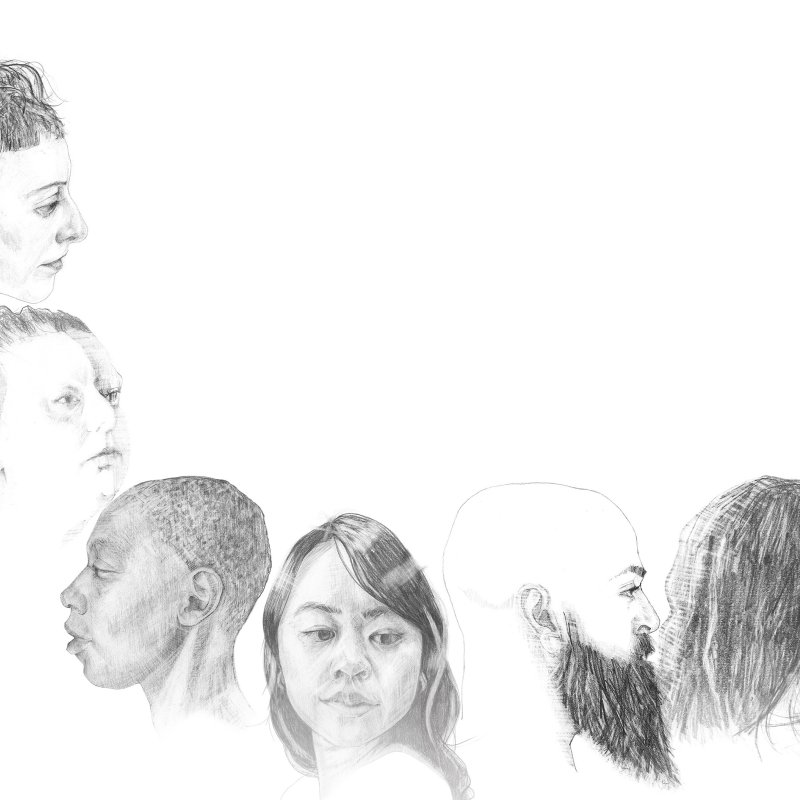 A drawing of peoples' heads