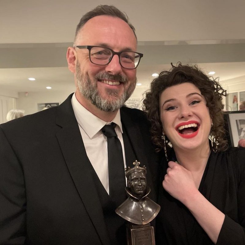 Simon Harvey and Isobel McArthur pose with their Olivier Award