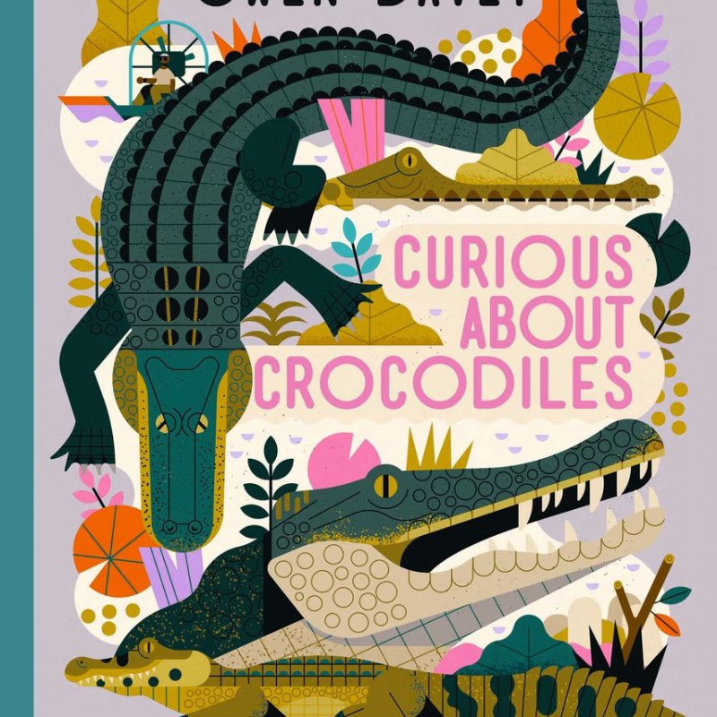 A book cover displaying numerous illustrations of crocodiles 