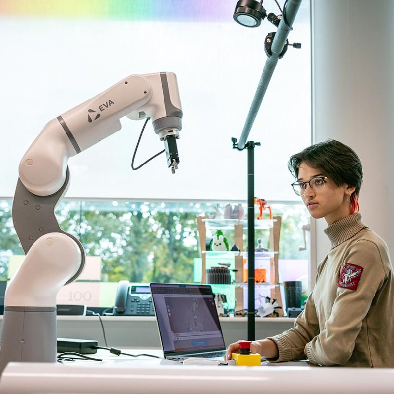 A Robotics student working with equipment at Falmouth University