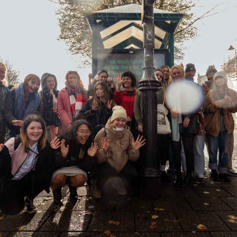 Creative Advertising students with the Safer Cornwall bus stop advert 