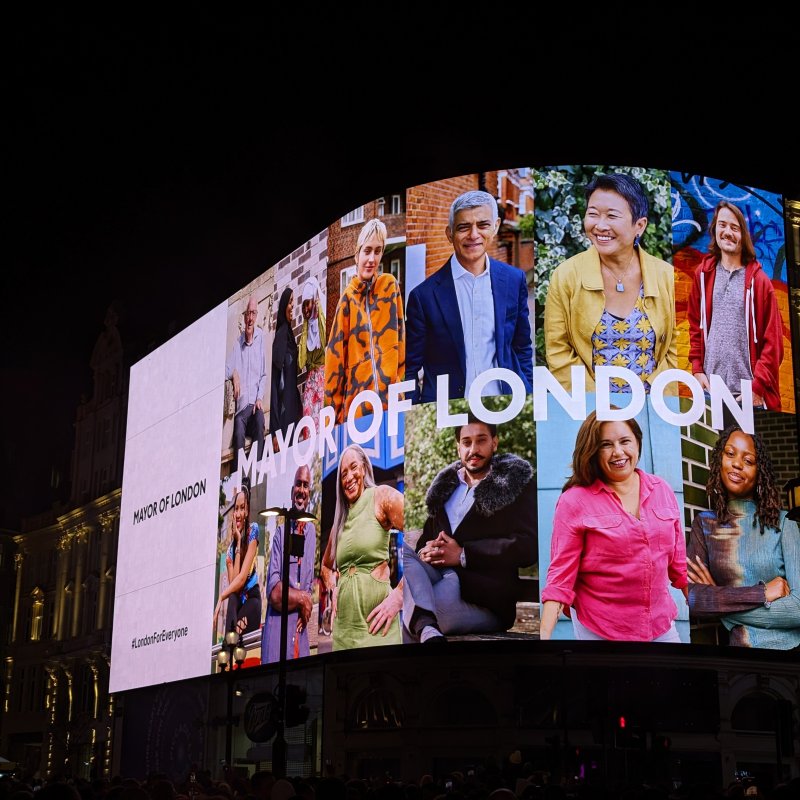 Piccadilly Circus billboard displays work by Photography graduate Serena Brown as part of the Mayor of London's 'London for Everyone' campaign.