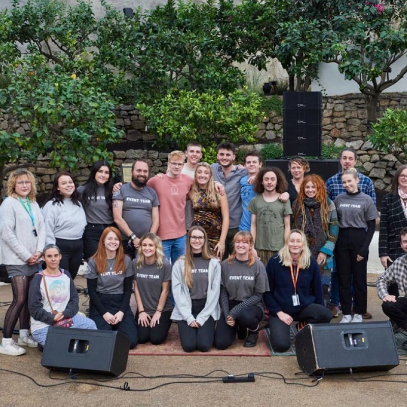 A group photo of Falmouth University Sustainable Festival Management students
