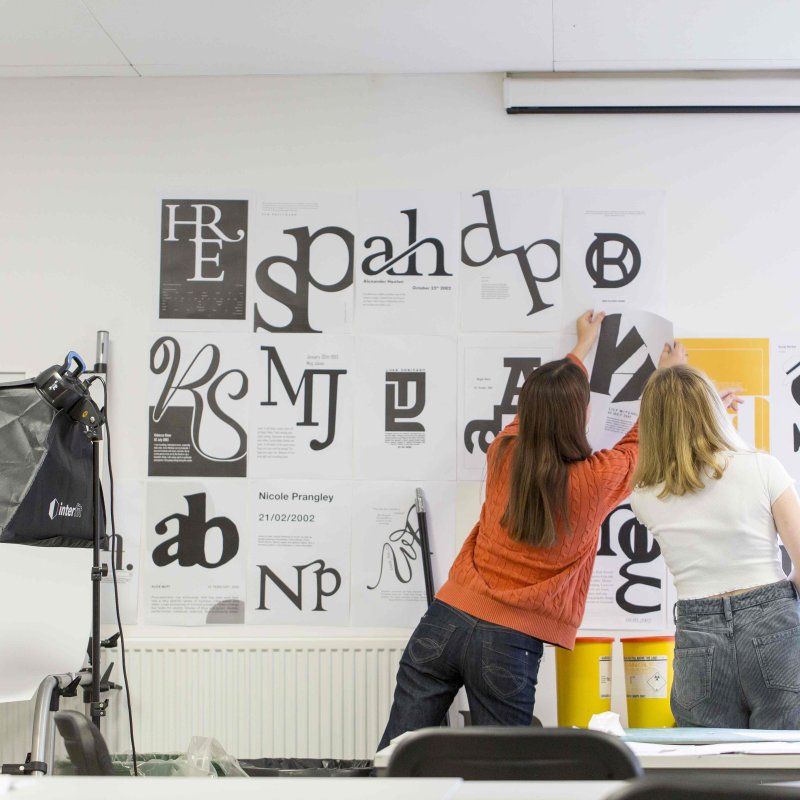 Graphic Design students working on typography