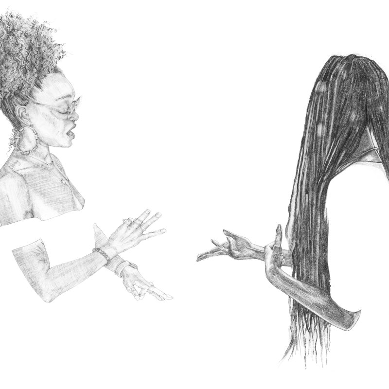 A drawing of two women