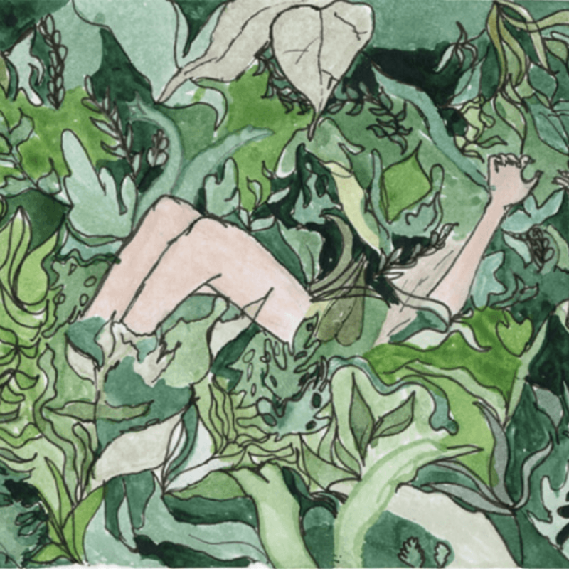 Illustration of a body getting buried by plants