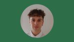 Photo of creative music technology BA graduate Elliot Orban, set in a circle on a green background
