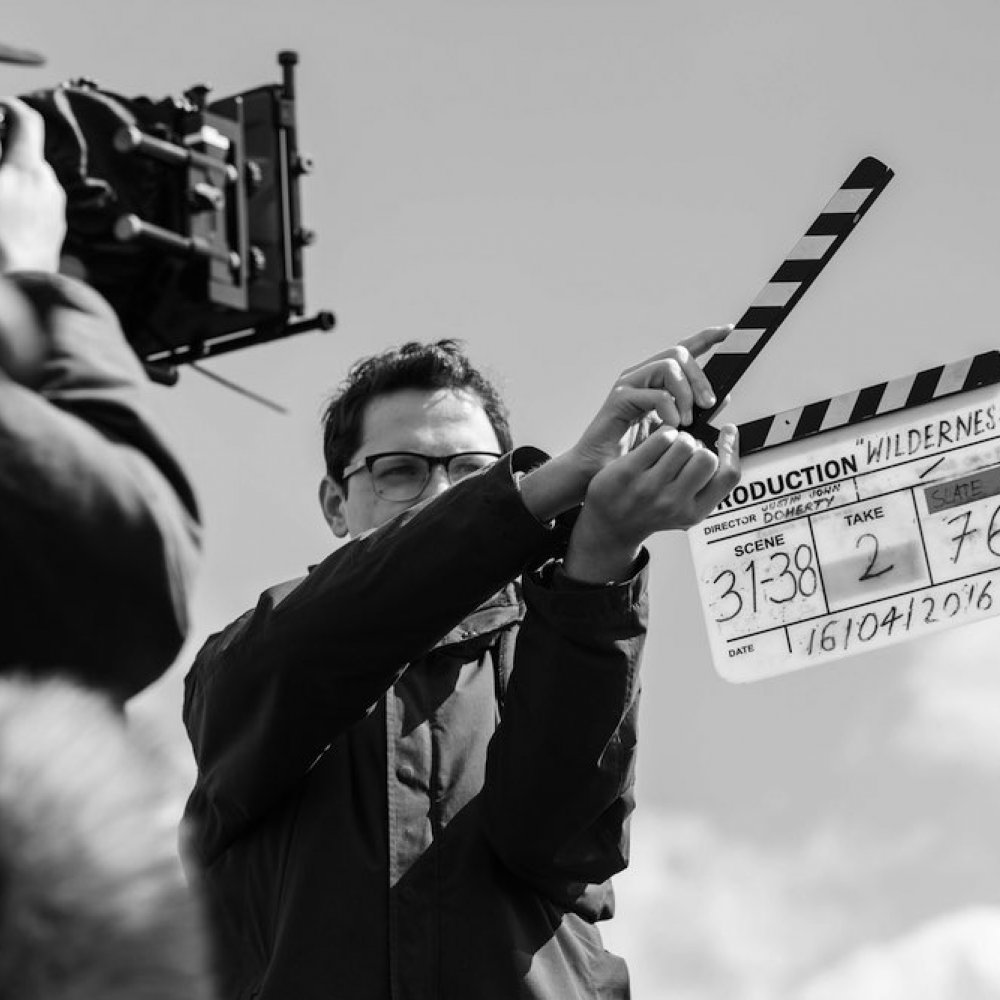 Falmouth University Film student using a clapperboard