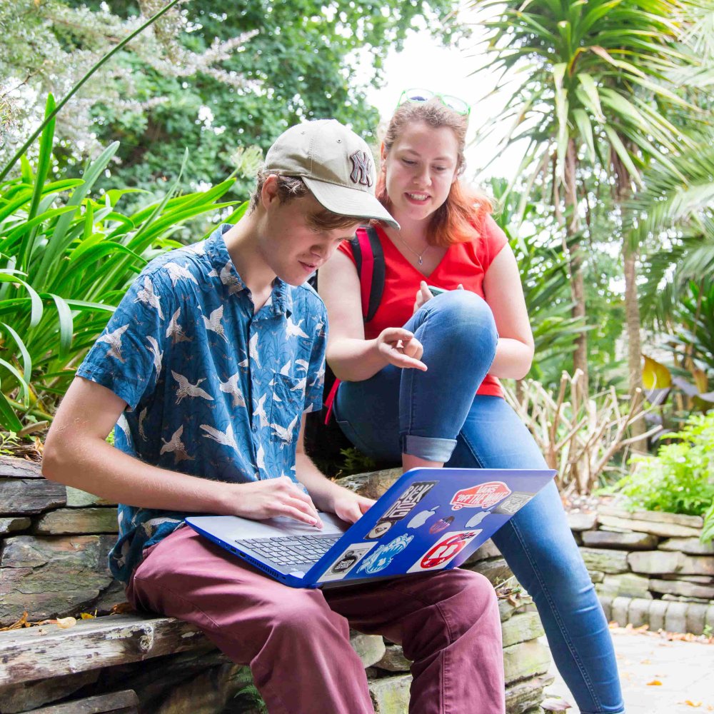 Students on laptop outside