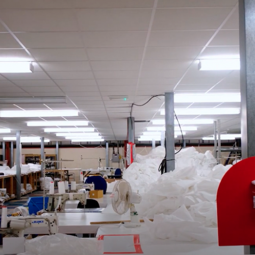 Textiles factory workshop with fan