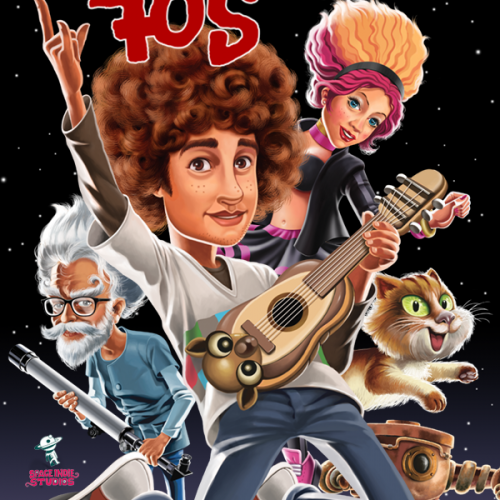 Image of game cover for Sol 705 - we see an old man with a telescope, a girl with blonde hair and purple streaks and a cat.