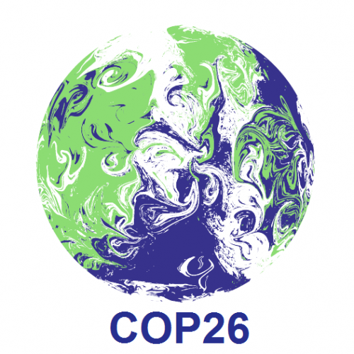 An illustration of the globe is overlayed with COP26