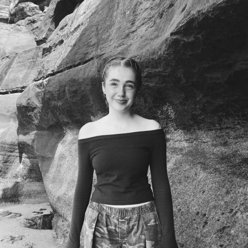 Black and white photo of Niamh Shergold