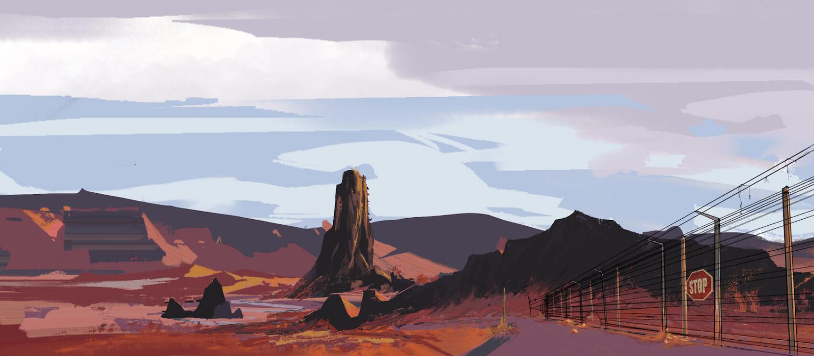 Animation drawing of desert mountain landscape