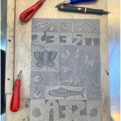 Lino print of fish