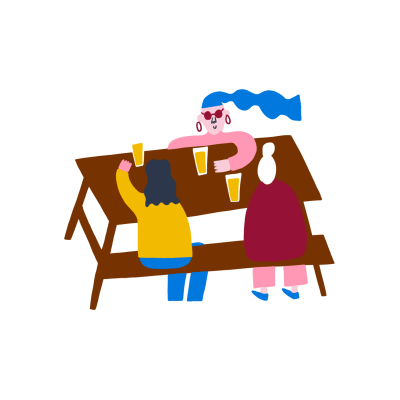 Illustration of poeple having beers outside by Ella Kasperowicz
